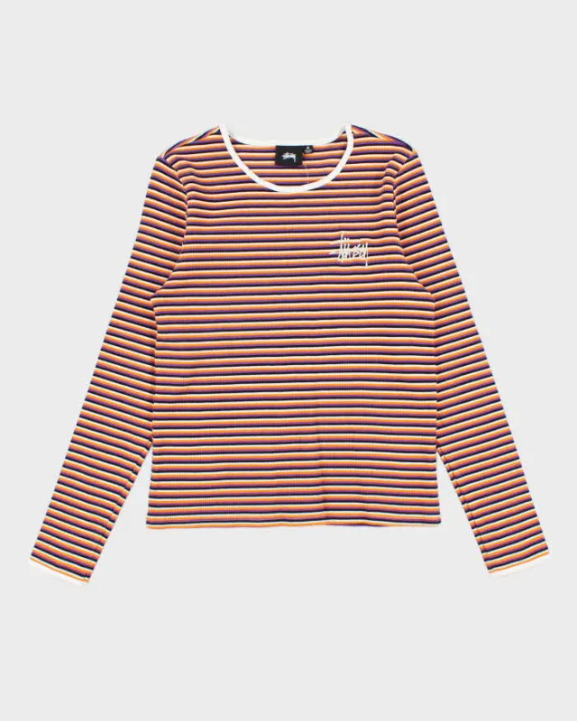 Stussy Women's Striped Embroidered Logo Long Sleeve T-Shirt - M made by Stussy