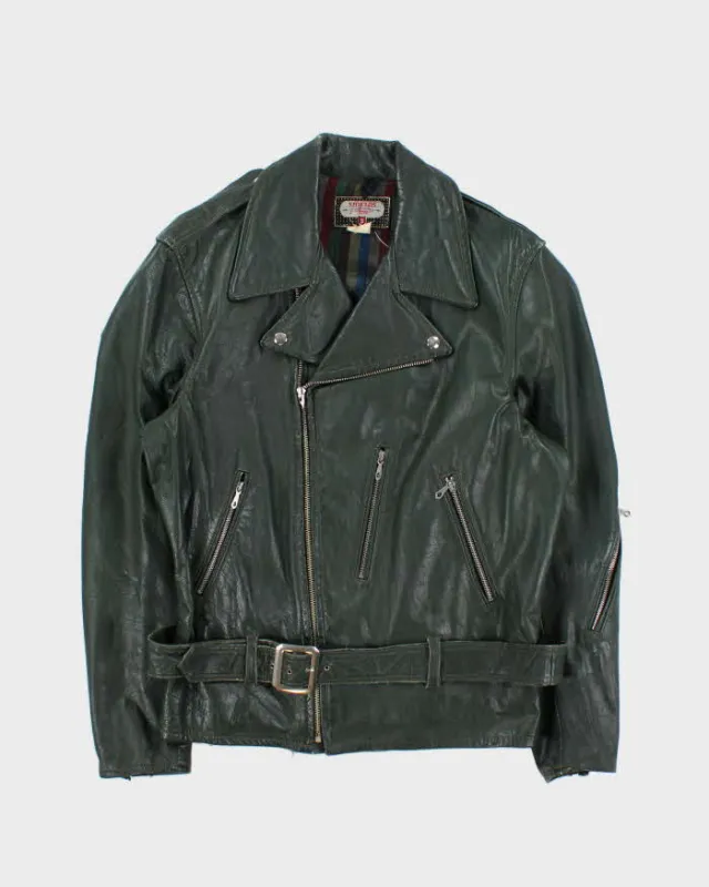 Vintage 1970s British Racing Green Shields Classic Leather Moto Biker Jacket - L sold by Rokit