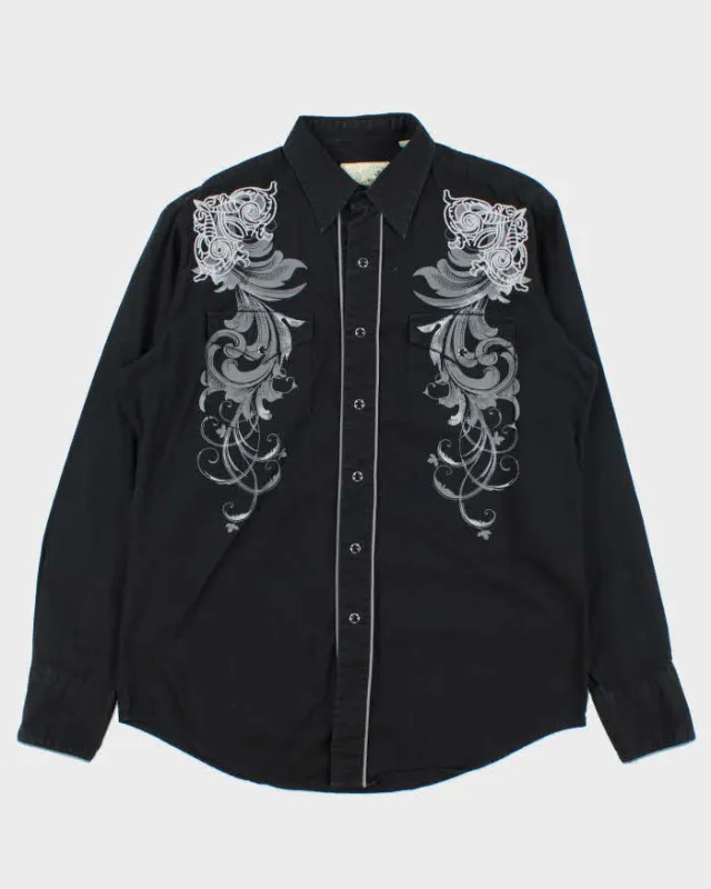Vintage Y2K 00s Roper Black Embroidered Snap Button Western Long Sleeve Shirt - M sold by Rokit