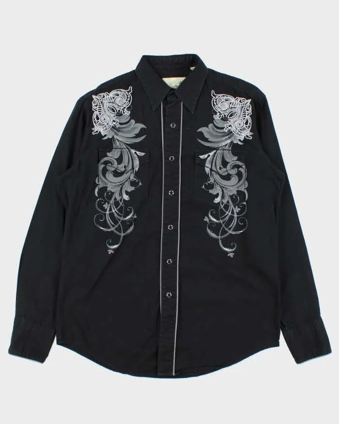 Vintage Y2K 00s Roper Black Embroidered Snap Button Western Long Sleeve Shirt - M sold by Rokit