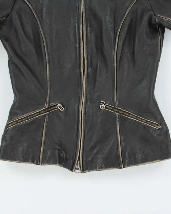 Vintage Y2K 00s Black Danier Distressed Look Leather Racer Jacket - XXS sold by Rokit product image thumbnail 5