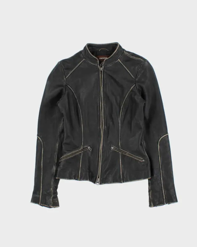 Vintage Y2K 00s Black Danier Distressed Look Leather Racer Jacket - XXS sold by Rokit