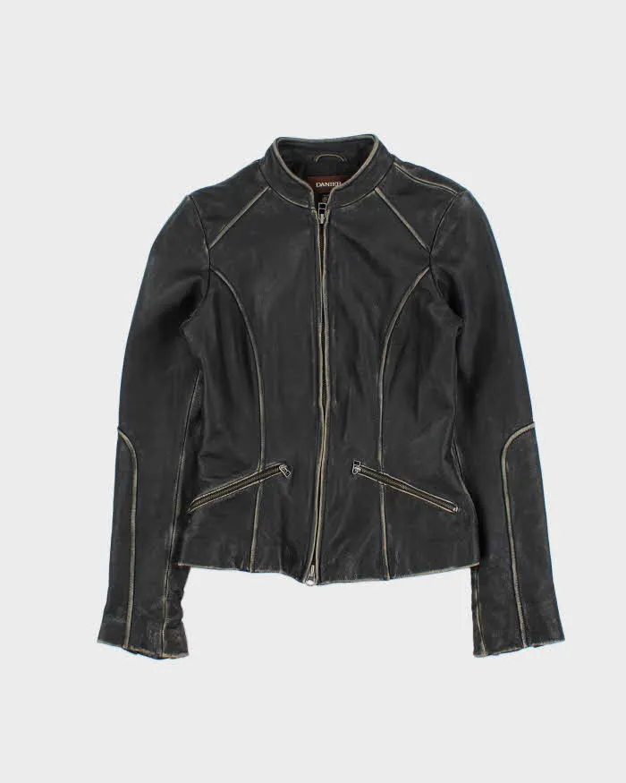 Vintage Y2K 00s Black Danier Distressed Look Leather Racer Jacket - XXS sold by Rokit