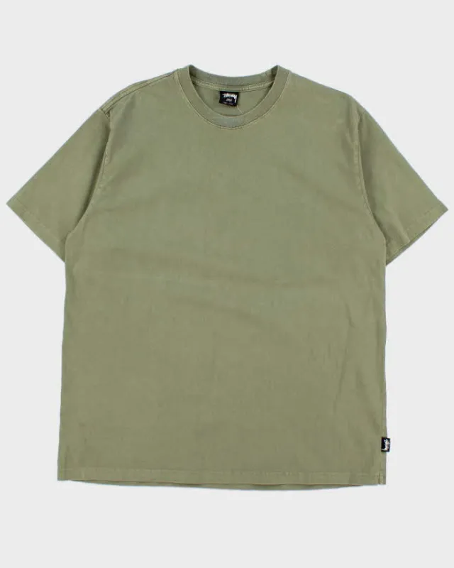 Vintage Stussy Khaki Thick Cotton Crewneck T-Shirt - L sold by Rokit