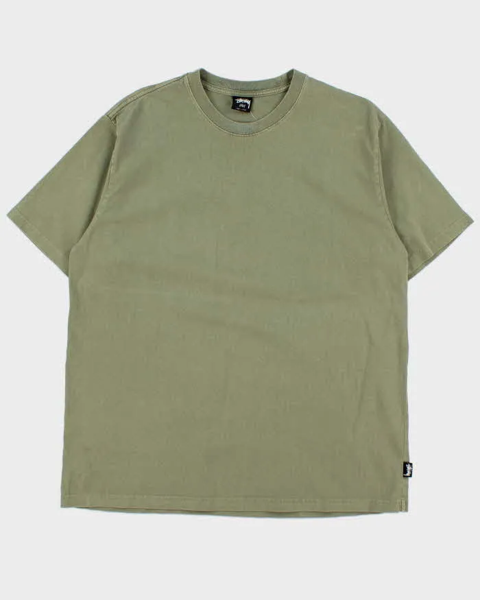 Vintage Stussy Khaki Thick Cotton Crewneck T-Shirt - L sold by Rokit