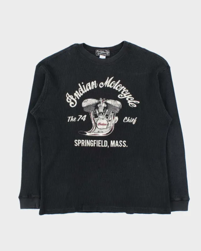 Vintage 1990s Indian Motorcycle Waffle Knit Cotton Long Sleeve T-Shirt - L sold by Rokit