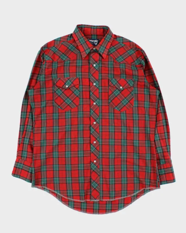 Vintage 90s Wrangler Cowboy Cut Long-Sleeve Western Shirt - L made by Wrangler