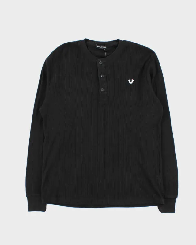 True Religion Black Waffle Knit Long Sleeve Henley T-Shirt - M made by True Religion
