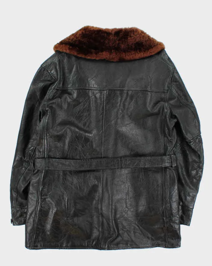 Vintage 1940s Belted Wool Lined Fur Collared Horsehide Leather Jacket - L sold by Rokit product image thumbnail 2