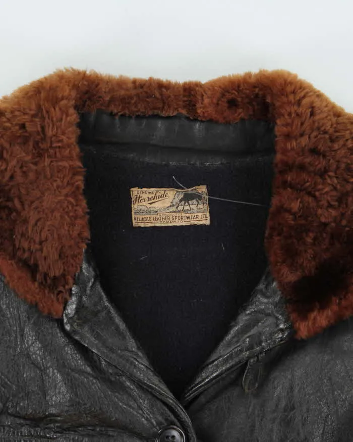 Vintage 1940s Belted Wool Lined Fur Collared Horsehide Leather Jacket - L sold by Rokit product image thumbnail 5