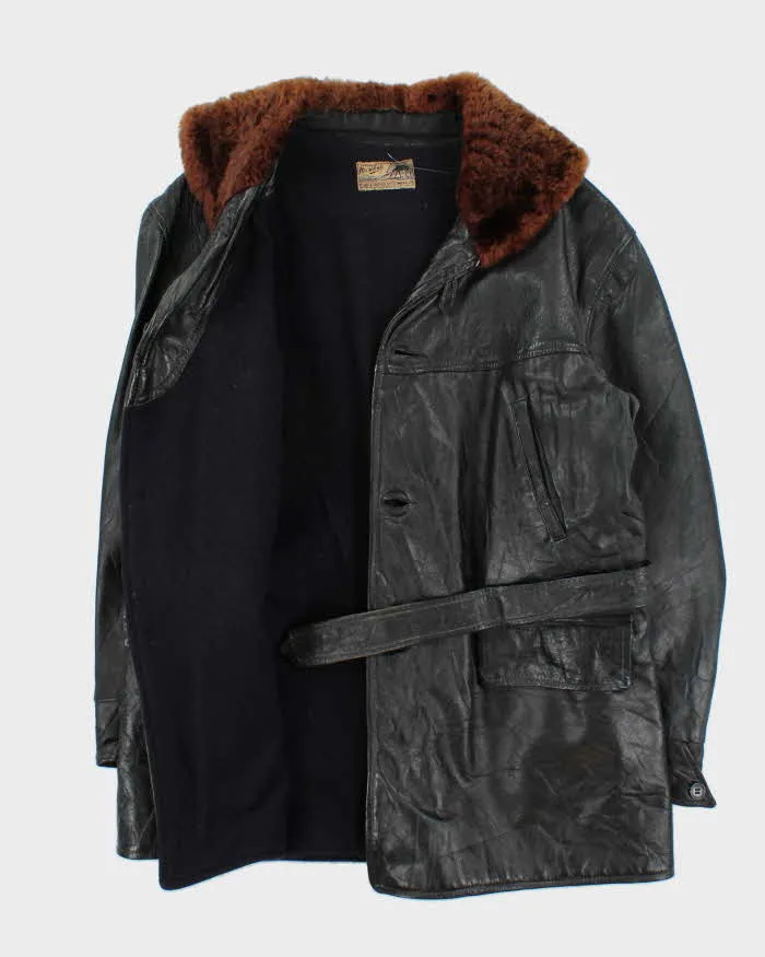 Vintage 1940s Belted Wool Lined Fur Collared Horsehide Leather Jacket - L sold by Rokit product image thumbnail 4