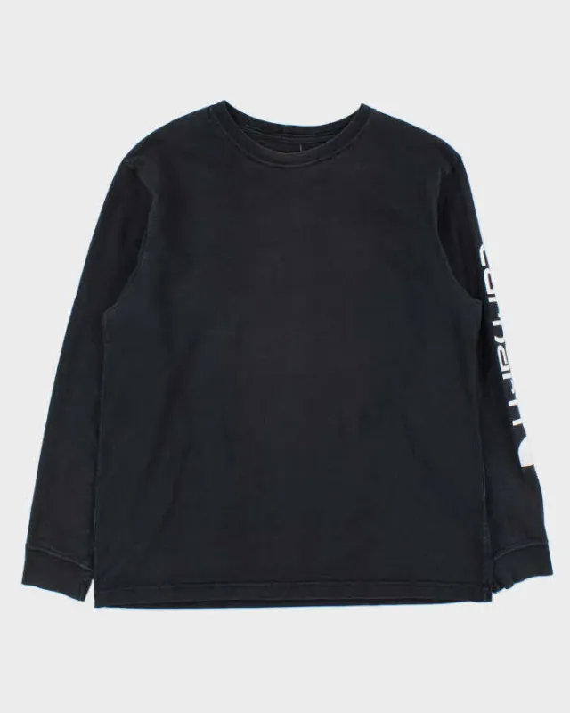 Vintage Carhartt Sleeve Logo Navy Long Sleeve T-Shirt - M sold by Rokit