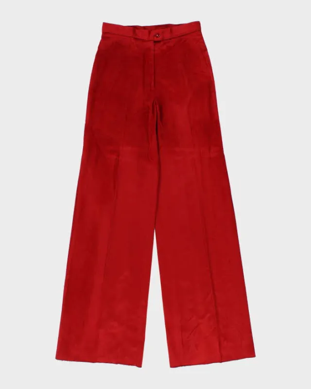 Vintage 1970s Women's Red Velour High Waisted Flared Trousers - W27 L35 sold by Rokit