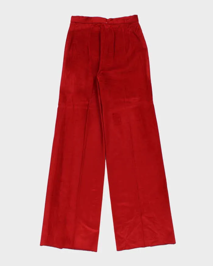 Vintage 1970s Women's Red Velour High Waisted Flared Trousers - W27 L35 sold by Rokit product image thumbnail 2