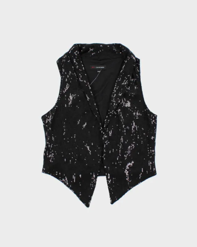 Vintage Women's Black Edit By Jeanne Bekker Sequined Party Waistcoat Top - XS sold by Rokit