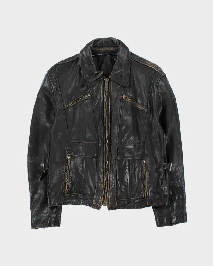 Vintage 1960s Black Zip Up Leather Jacket - M sold by Rokit