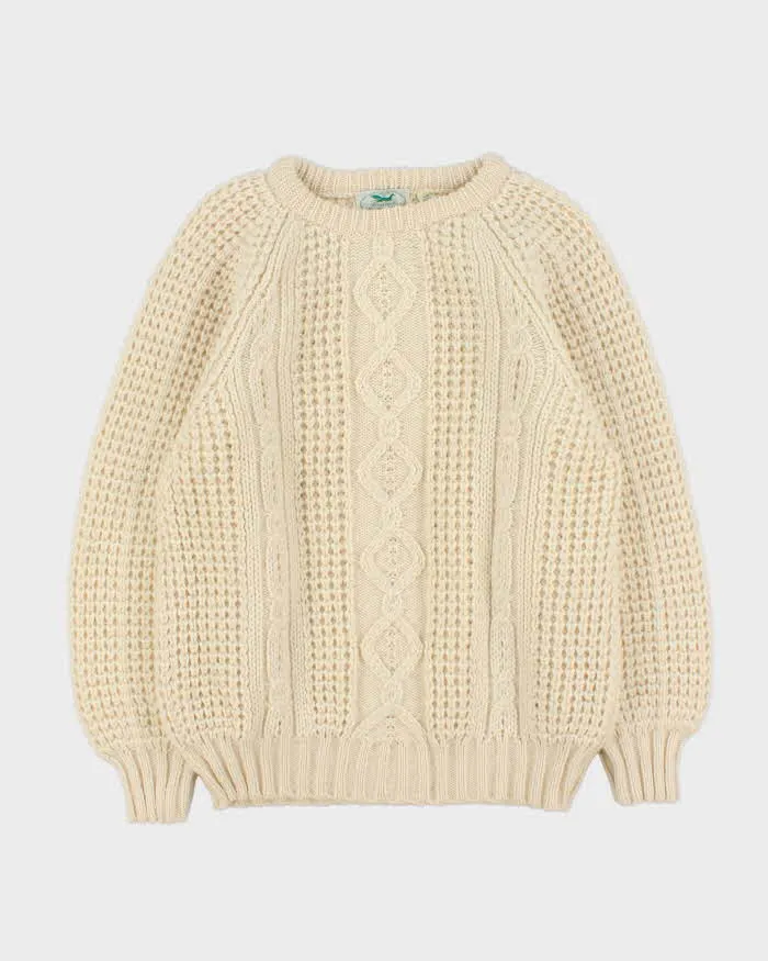 Vintage 1990s Blarney Woollen Mills Irish Pure New Wool Cream Chunky Knit - L sold by Rokit
