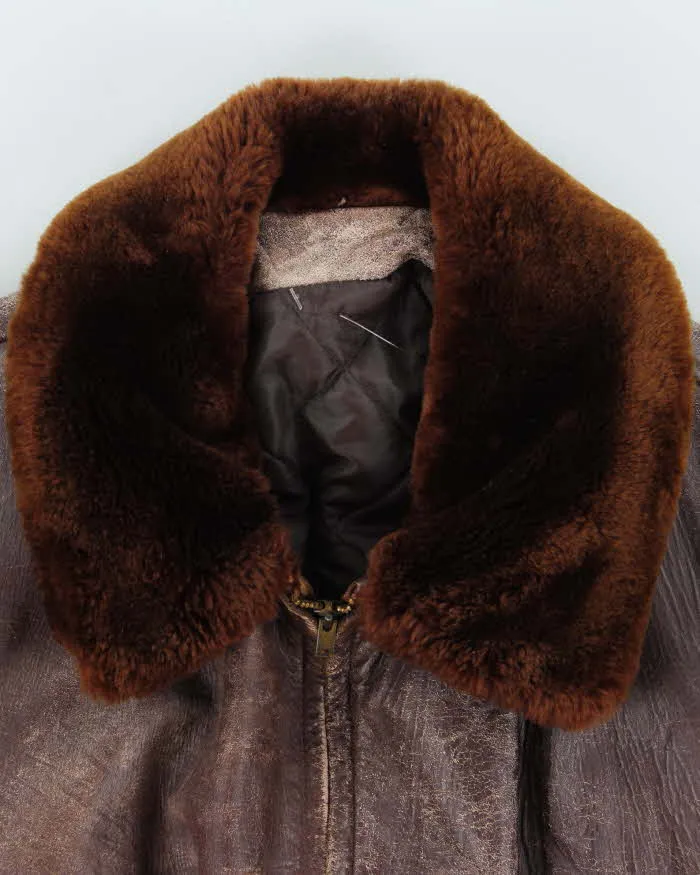 Vintage 1950s Sears Hercules Outerwear Steerhide Fur Collared Long Leather Jacket - XL sold by Rokit product image thumbnail 3