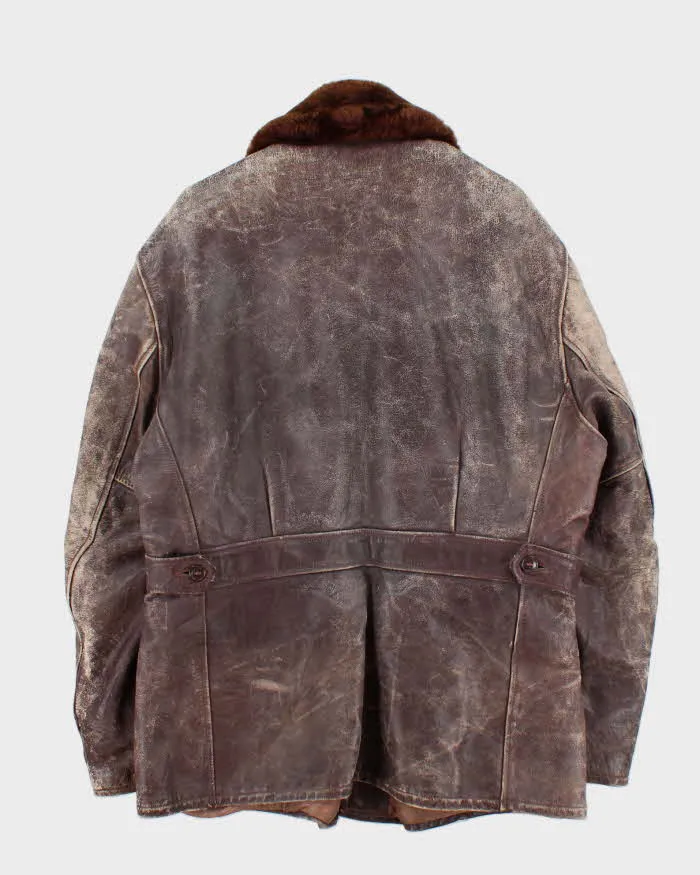 Vintage 1950s Sears Hercules Outerwear Steerhide Fur Collared Long Leather Jacket - XL sold by Rokit product image thumbnail 2