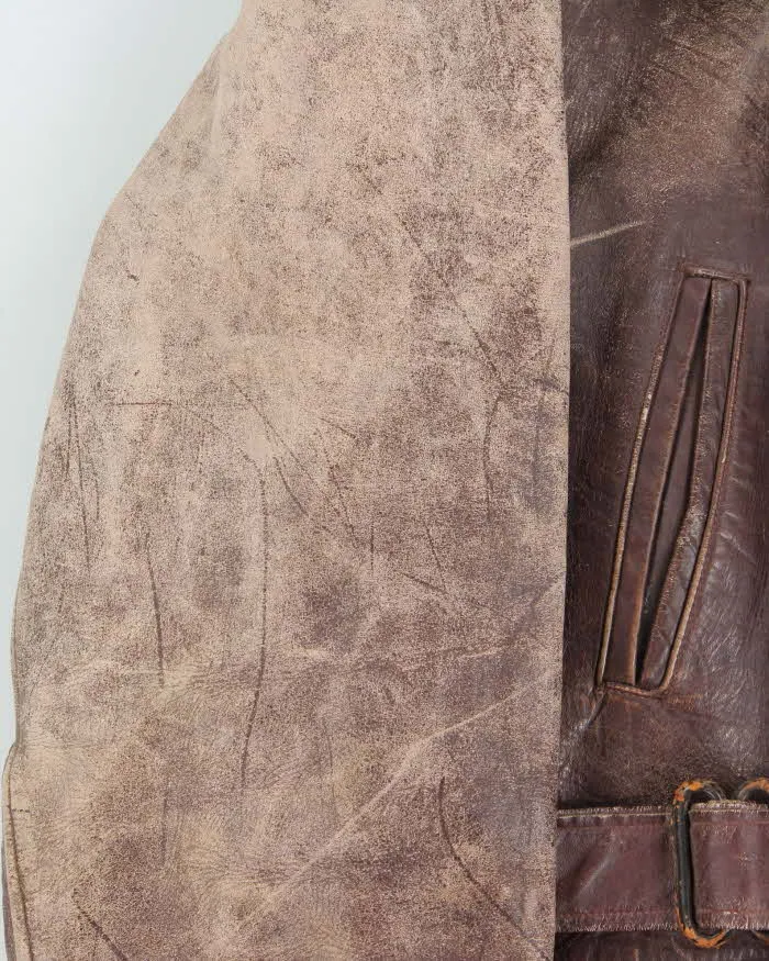 Vintage 1950s Sears Hercules Outerwear Steerhide Fur Collared Long Leather Jacket - XL sold by Rokit product image thumbnail 4