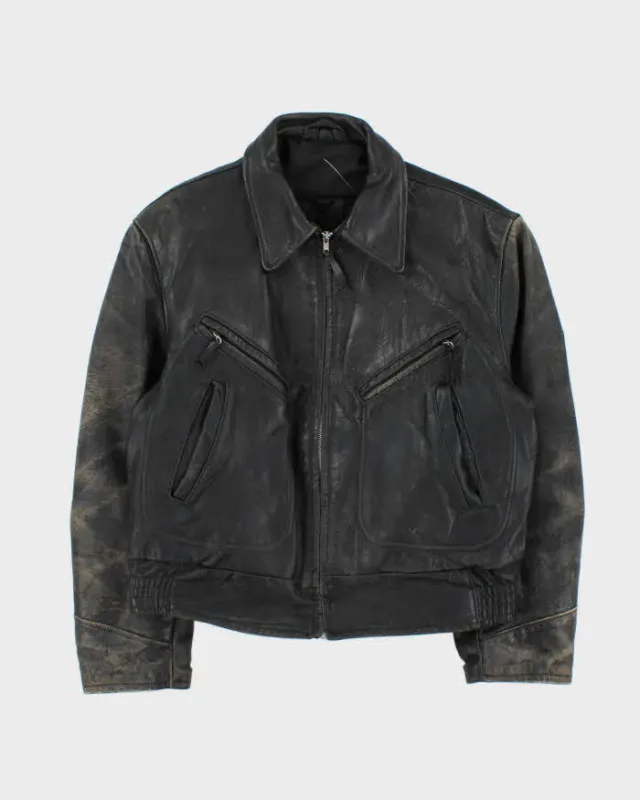 Vintage 1980s Black Quilt Lined Leather Biker Jacket - M sold by Rokit