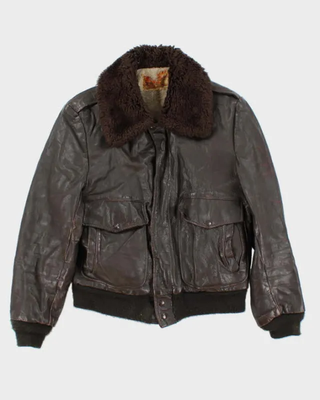 Vintage 50s Leather Bomber Jacket - S sold by Rokit