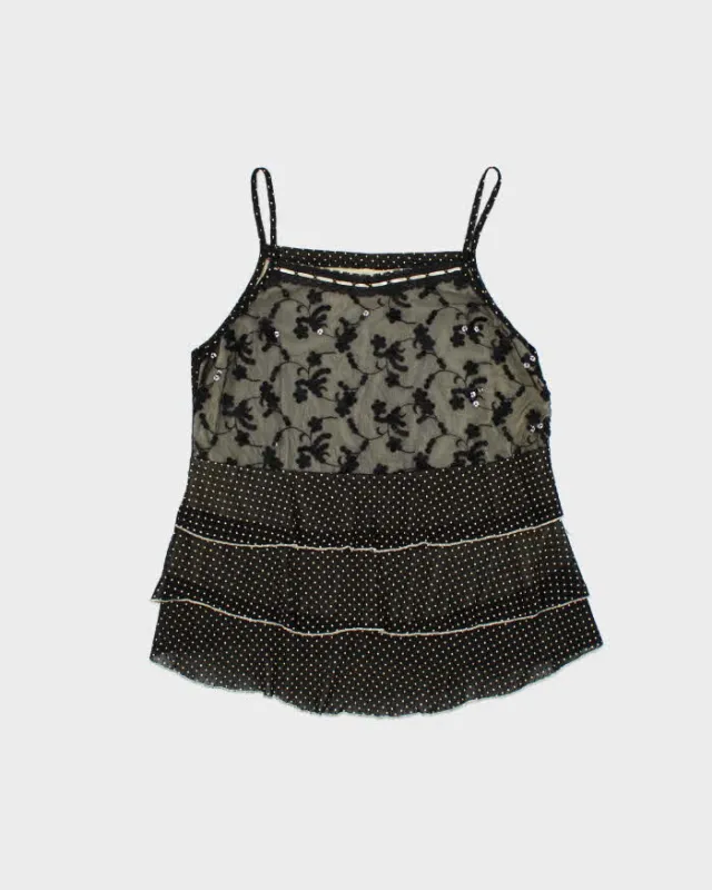 Vintage Women's Sheer & Lace Sequined Polka Dot Party Top - L sold by Rokit