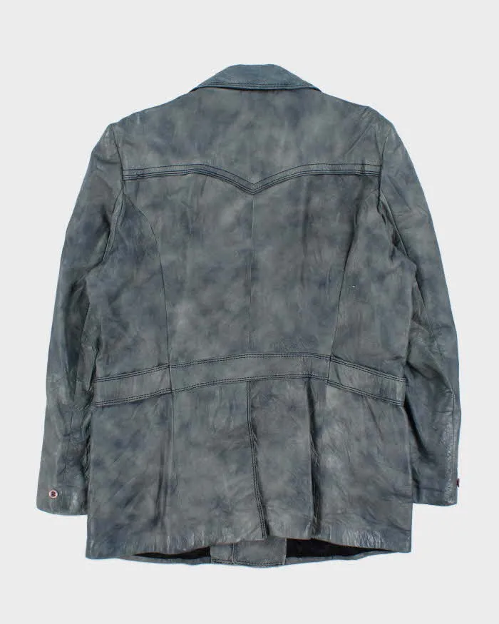 Vintage 1970s Aljac Ocean Blue Calfskin Long Leather Jacket - XL sold by Rokit product image thumbnail 2