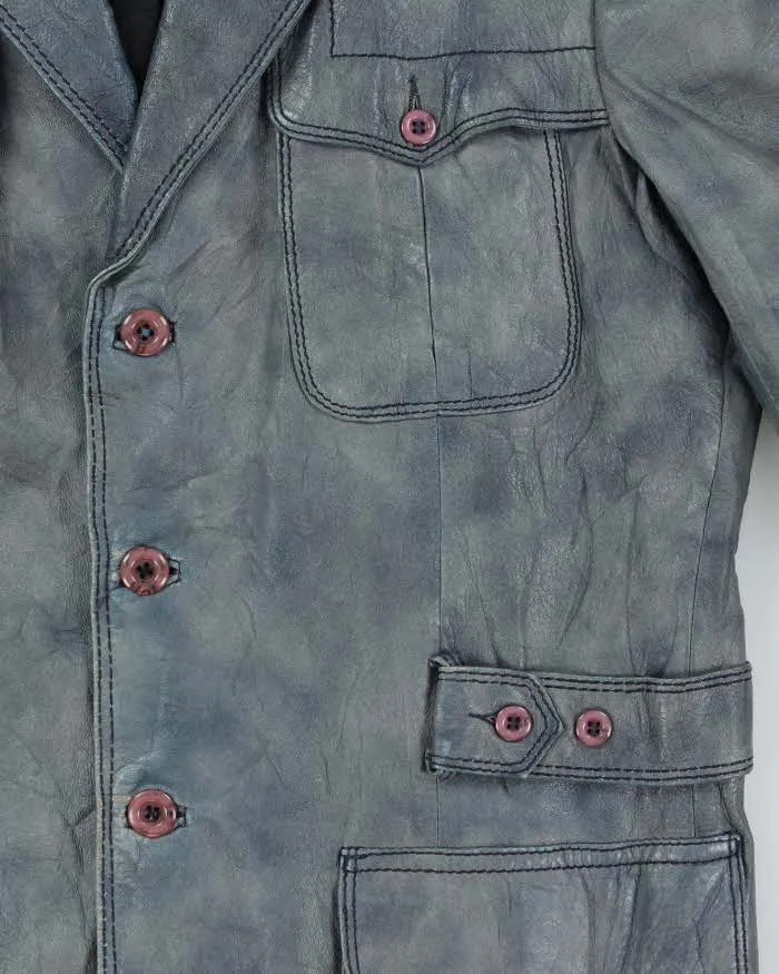 Vintage 1970s Aljac Ocean Blue Calfskin Long Leather Jacket - XL sold by Rokit product image thumbnail 4