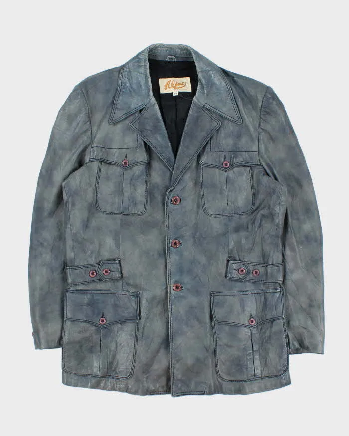 Vintage 1970s Aljac Ocean Blue Calfskin Long Leather Jacket - XL sold by Rokit