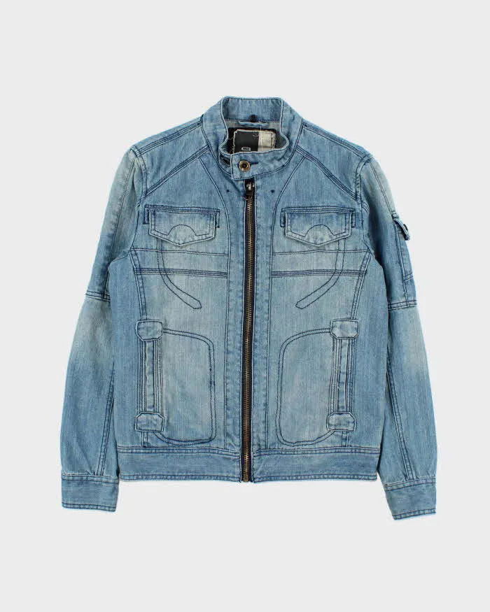 Vintage Y2K 00s G-Star Raw Embroidered Moto Denim Jacket - M sold by Rokit