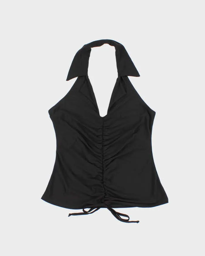 Vintage Y2k 00s Wrapper Collared Ruched Halter Top - M sold by Rokit