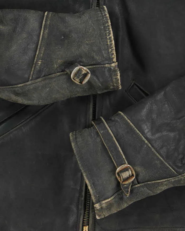 Vintage 1950s Black Plaid Lined Ponyhide Leather Trucker Jacket - M sold by Rokit product image thumbnail 5