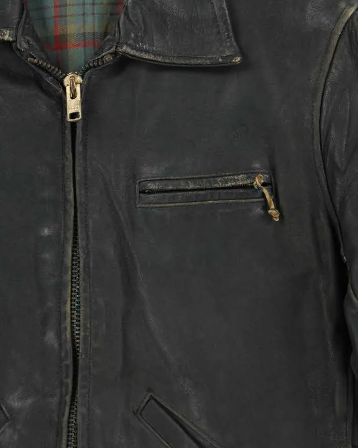 Vintage 1950s Black Plaid Lined Ponyhide Leather Trucker Jacket - M sold by Rokit product image thumbnail 4