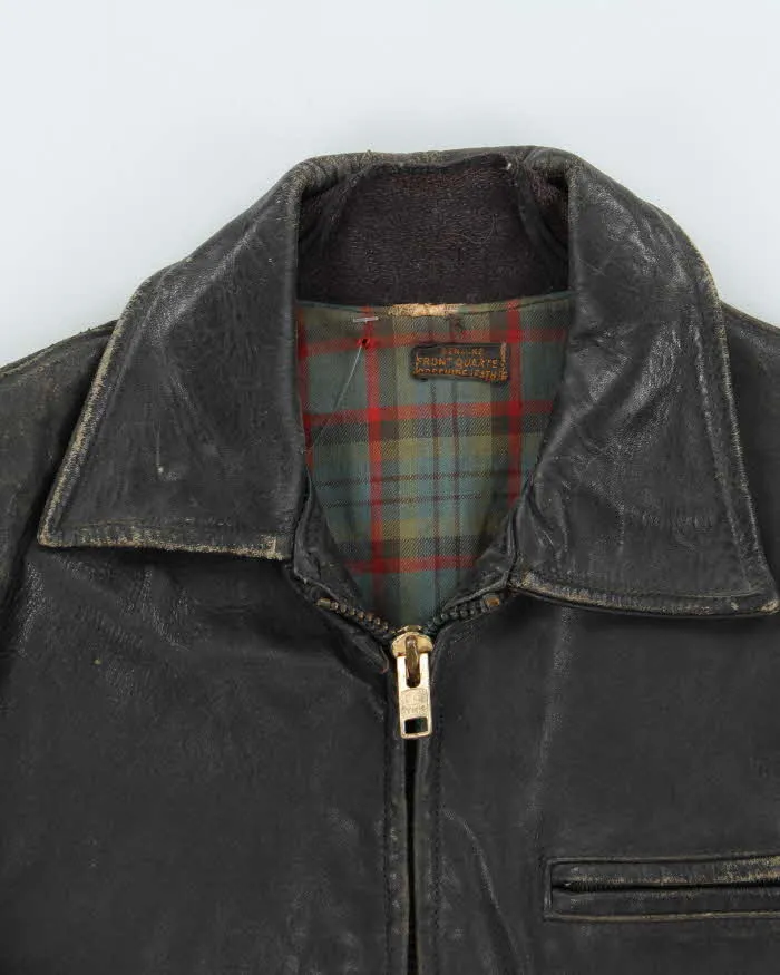 Vintage 1950s Black Plaid Lined Ponyhide Leather Trucker Jacket - M sold by Rokit product image thumbnail 3