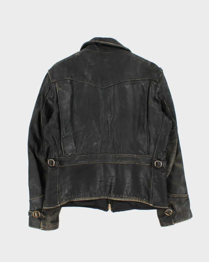 Vintage 1950s Black Plaid Lined Ponyhide Leather Trucker Jacket - M sold by Rokit product image thumbnail 2