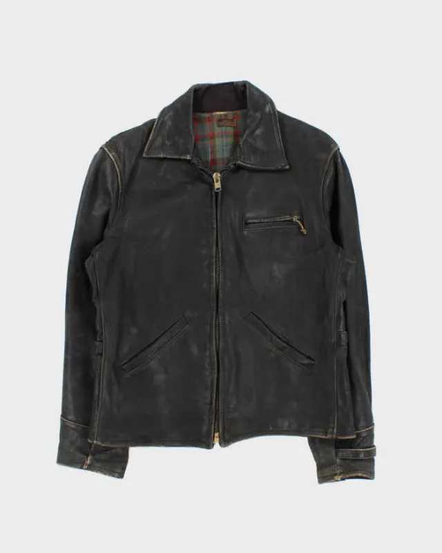 Vintage 1950s Black Plaid Lined Horsehide Leather Jacket - M sold by Rokit