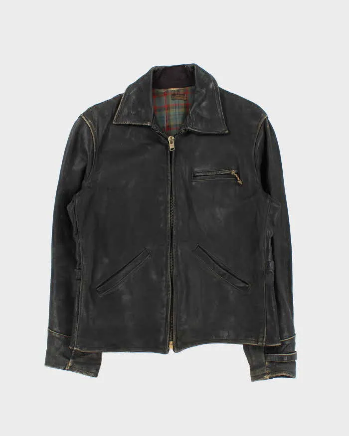 Vintage 1950s Black Plaid Lined Ponyhide Leather Trucker Jacket - M sold by Rokit