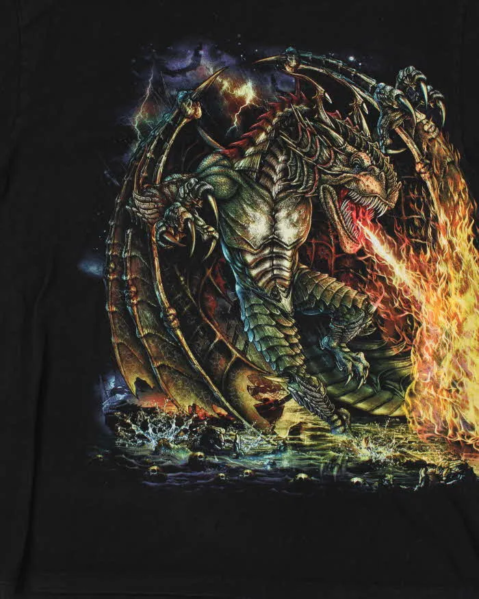 Vintage 90s Dragon Graphic Black Crewneck T-Shirt - XL sold by Rokit product image thumbnail 4