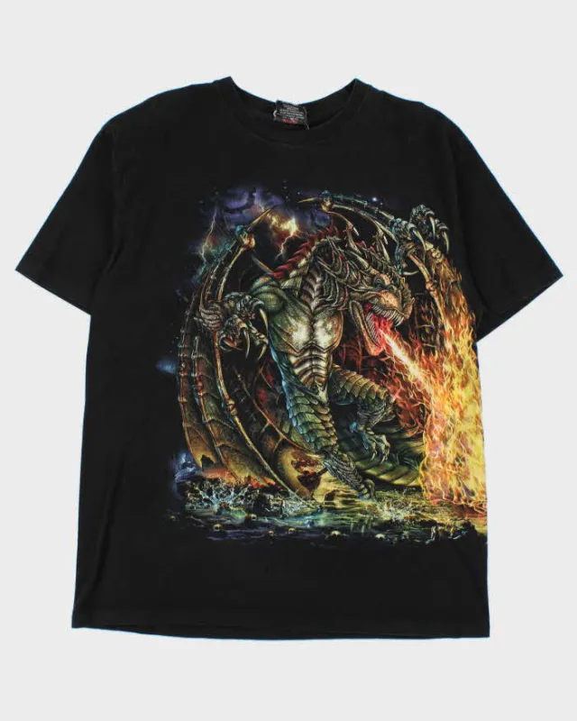 Vintage 90s Dragon Graphic Black Crewneck T-Shirt - XL sold by Rokit