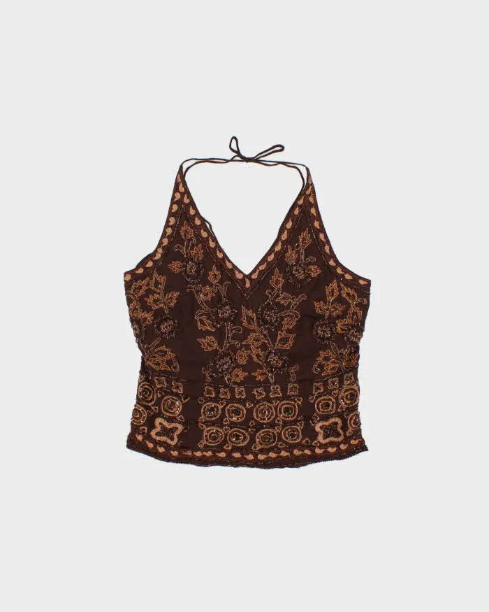 Vintage Y2k 00s Le Chateau Beaded Halter Neck Top - S sold by Rokit