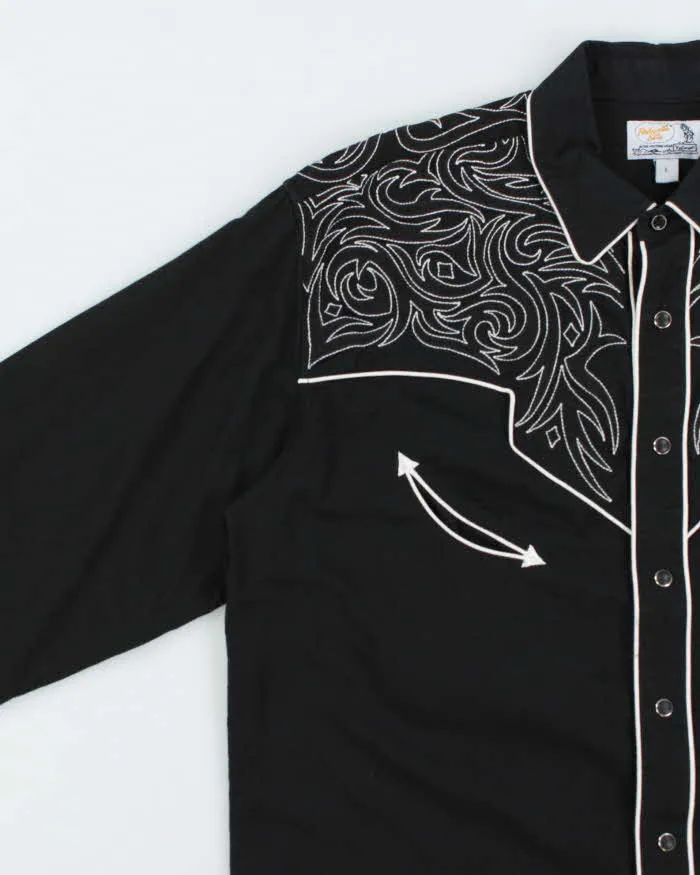 Vintage 00s Black Embroidered Snap Button Western Long Sleeve Shirt - L sold by Rokit product image thumbnail 4