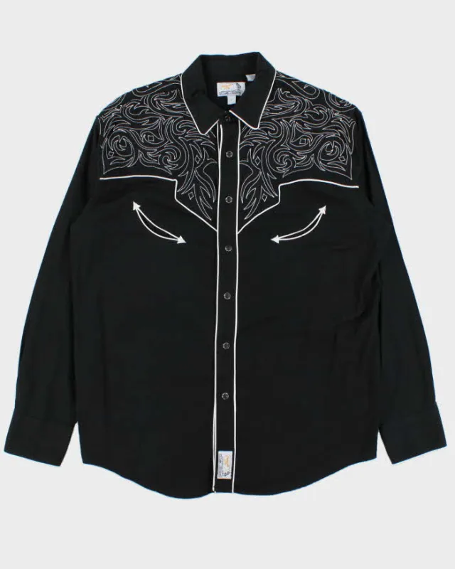 Vintage 00s Black Embroidered Snap Button Western Long Sleeve Shirt - L sold by Rokit