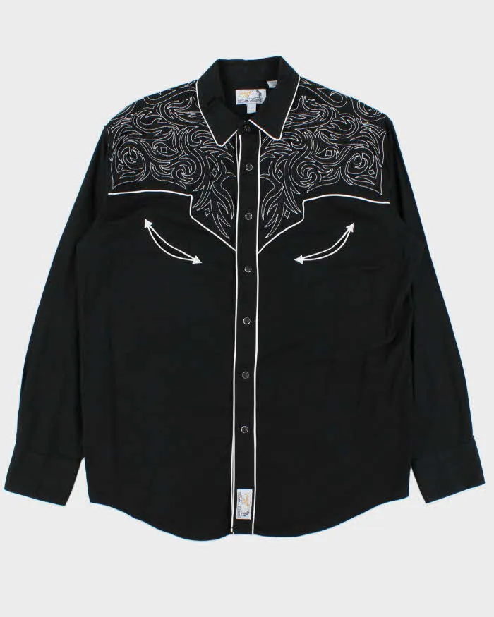 Vintage 00s Black Embroidered Snap Button Western Long Sleeve Shirt - L sold by Rokit