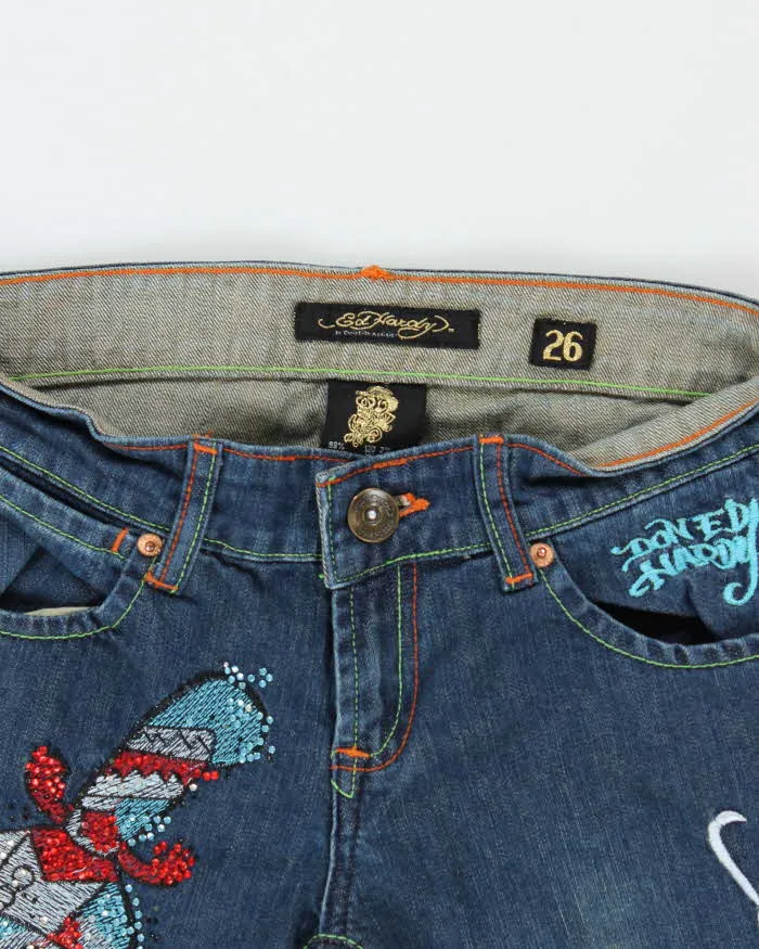 Vintage Y2K 00s Women's Ed Hardy Tattoo Embroidered Diamante Denim Slim Fit Jeans - W26 L30 sold by Rokit product image thumbnail 3