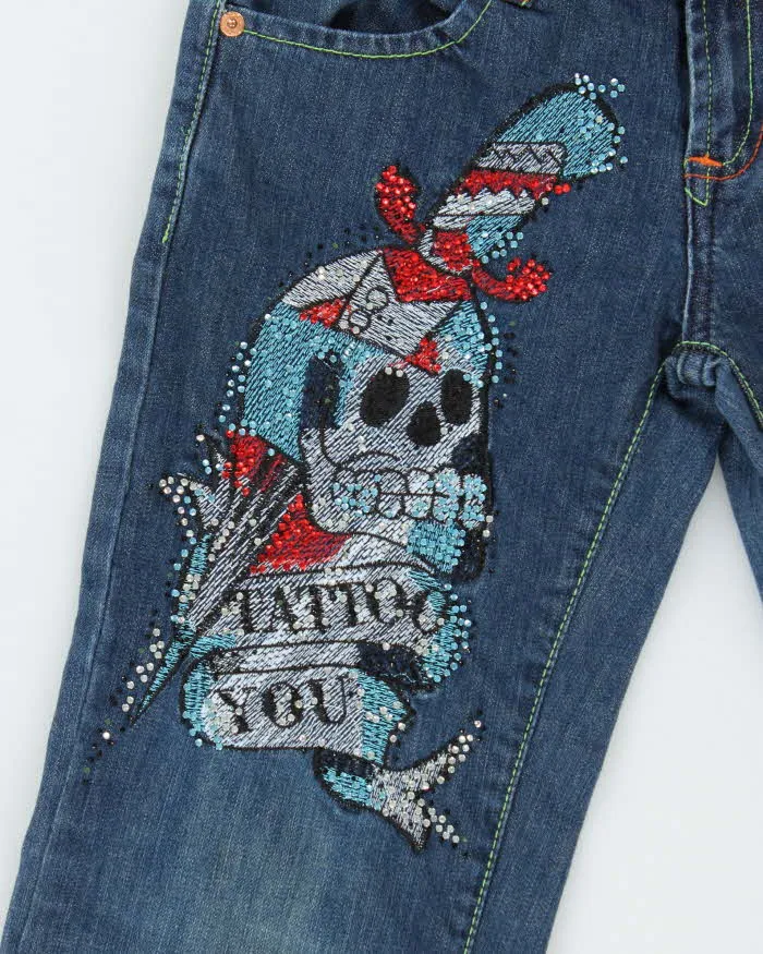 Vintage Y2K 00s Women's Ed Hardy Tattoo Embroidered Diamante Denim Slim Fit Jeans - W26 L30 sold by Rokit product image thumbnail 5