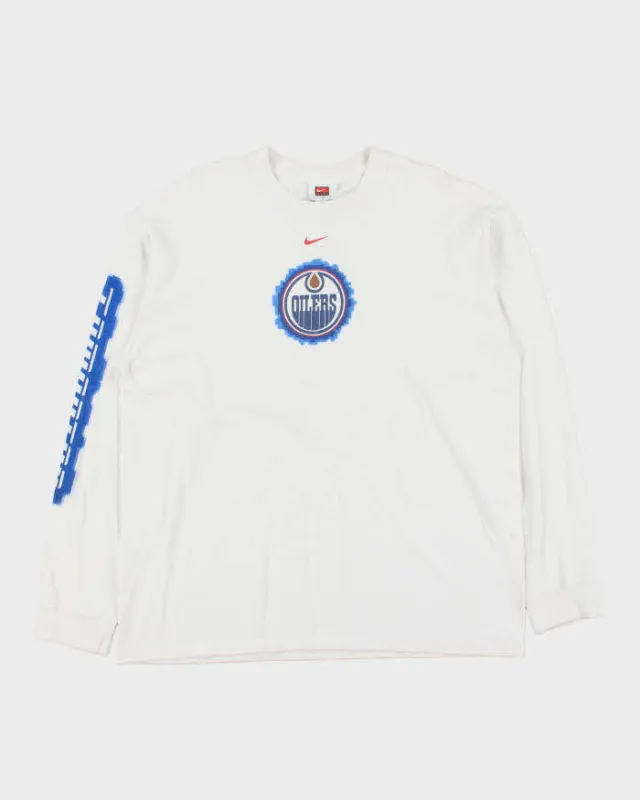 Vintage 00s Nike Centre Swoosh Edmonton Oilers NHL Long Sleeve T-Shirt - L sold by Rokit