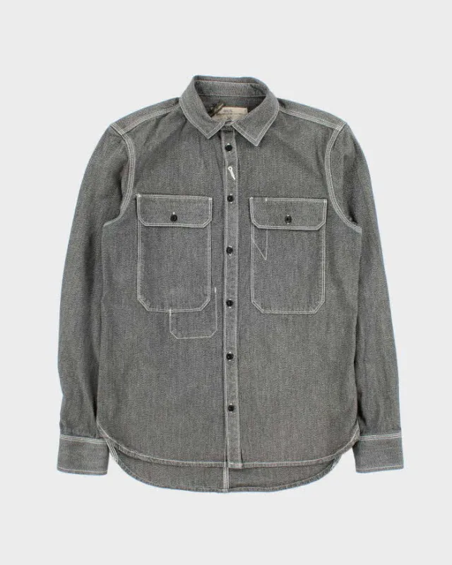 Vintage 00s Diesel Contrast Stitch Grey Denim Long Sleeve Shirt - M sold by Rokit
