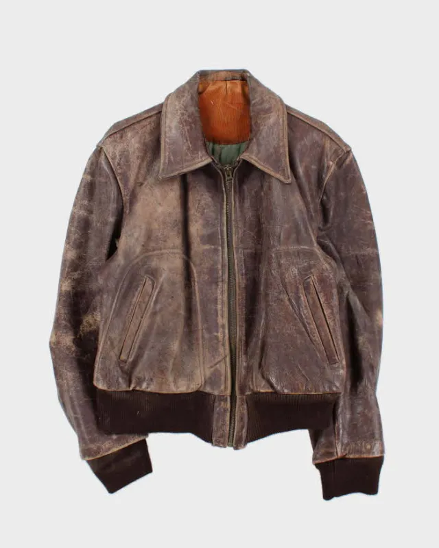 Vintage 40s/50s Leather Bomber Jacket - L sold by Rokit