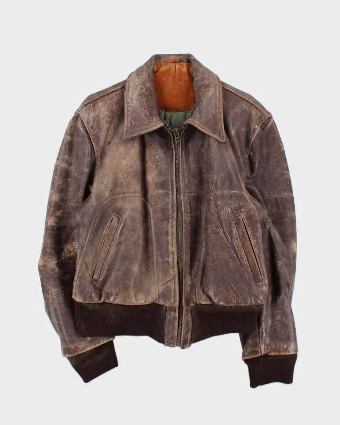 Vintage 1950s Horsehide Leather Quilted A2 Flight Jacket - L sold by Rokit